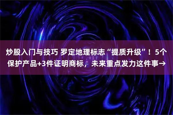 炒股入门与技巧 罗定地理标志“提质升级”！5个保护产品+3件证明商标，未来重点发力这件事→